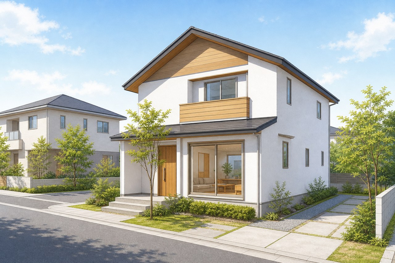 隣家との距離感が分かる分譲地内のモデルハウス