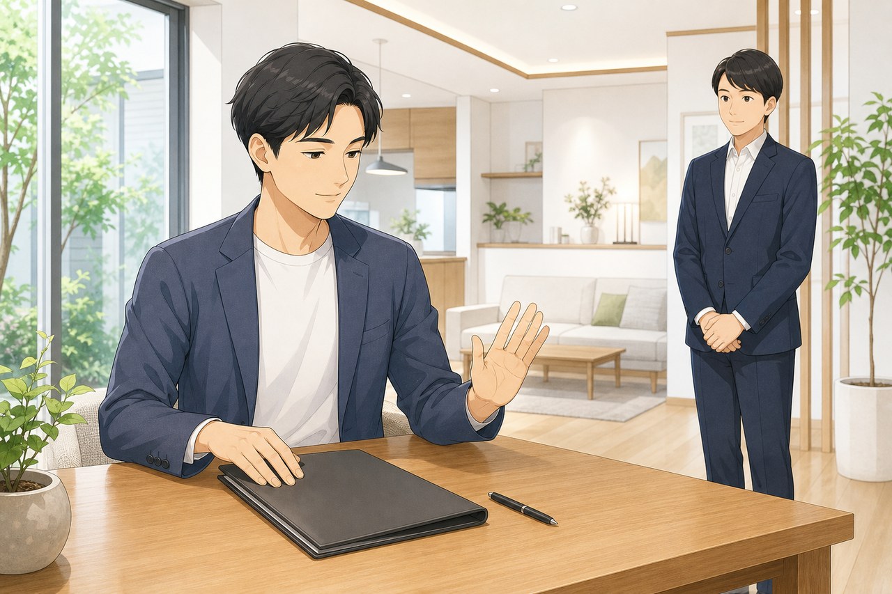 書類を閉じ、落ち着いて検討する見学者