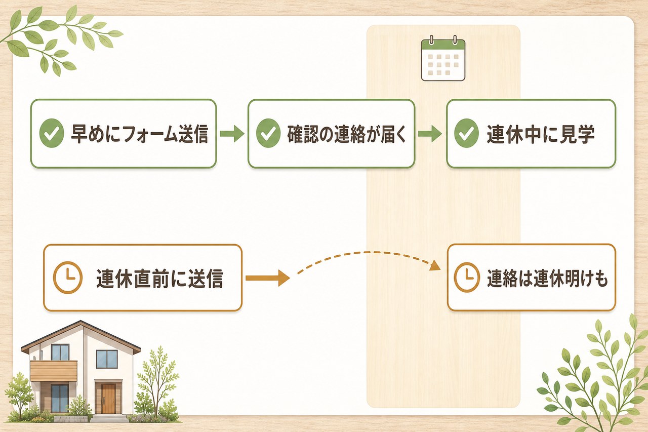 連休前の申込み時期による見学日確定までの違い