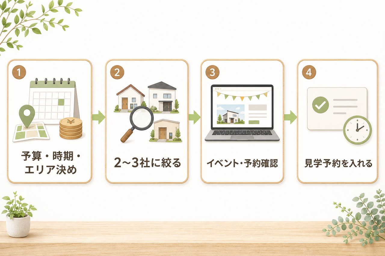 住宅展示場に行く前の準備4ステップの図解