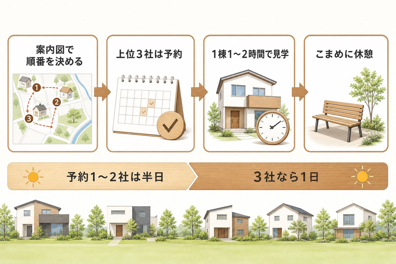住宅展示場を効率よく回る当日の流れの図解